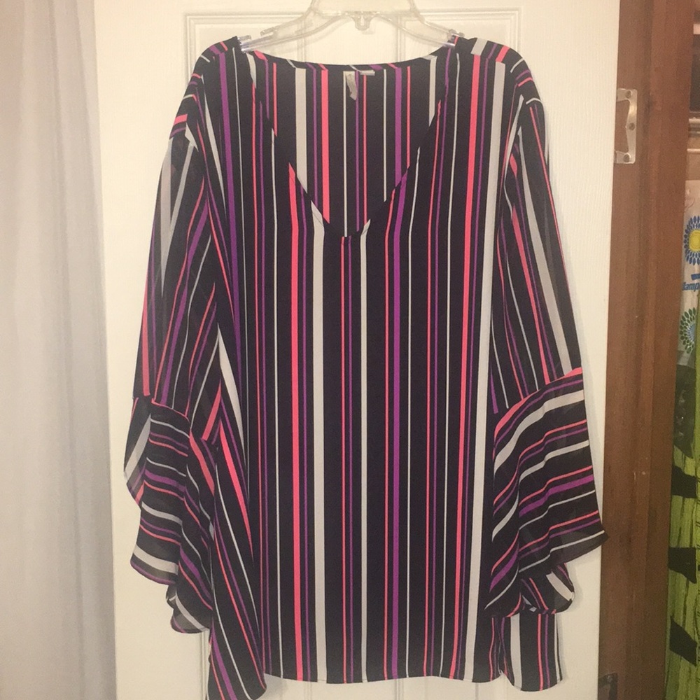 Black with White/Hot Pink/Purple Stripe Cato top